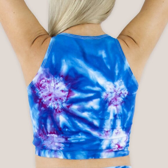 NWT Eve Tie Dye Crop Top Blue Pink Cotton Yoga Cropped Shirt - Picture 3 of 3